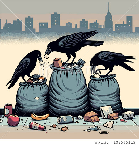 ゴミをあさるカラス 108595115