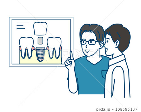 インプラント治療について説明する歯科医師 108595137