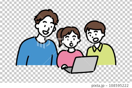 驚訝的孩子和老師看著電腦 A 108595222