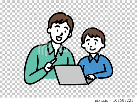 パソコンを使う男の子と教える先生 A パソコンを使う男の子と教える先生 A 108595223