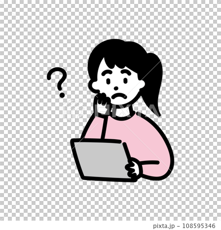 Girl 1 B who doesn't understand looking at the tablet 108595346