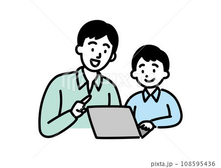 パソコンを使う男の子と教える先生　B 108595436