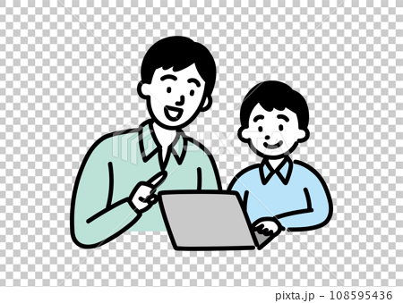 パソコンを使う男の子と教える先生　B 108595436