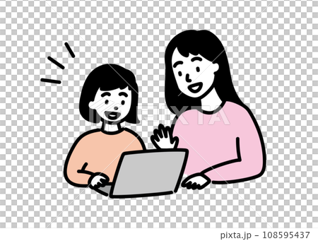 Girl using a computer and teacher B Girl using a computer and teacher B 108595437