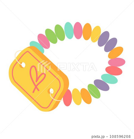 Sweet candy bracelet from 90s. Candy wrist watch. Sugar dragee. Flat cartoon vector illustration isolated on a white background. 108596208