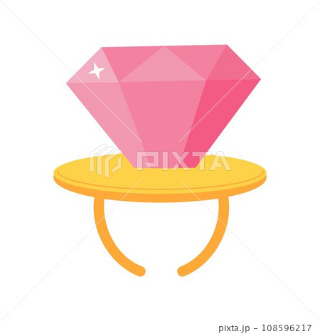 Diamond candy ring from 90s. Sweet strawberry toy accessory. Flat cartoon vector illustration isolated on a white background. 108596217