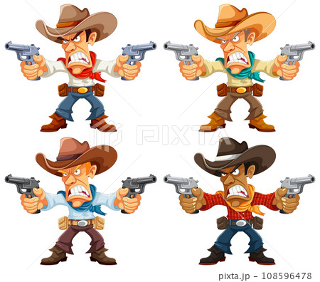 Angry Cowboy Holding Gun Cartoon Character 108596478