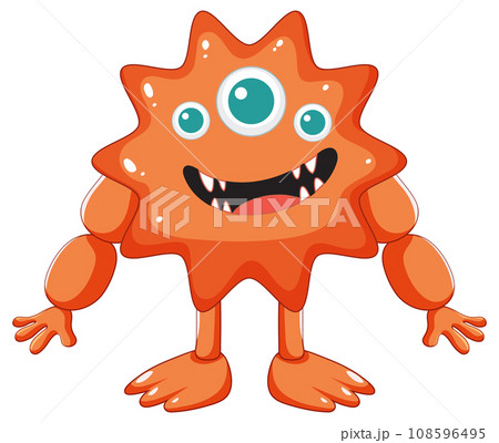 Adorable Three-Eyed Spiky Orange Alien Monster Cartoon Character 108596495