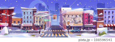 Winter landscape of city street intersection 108596541