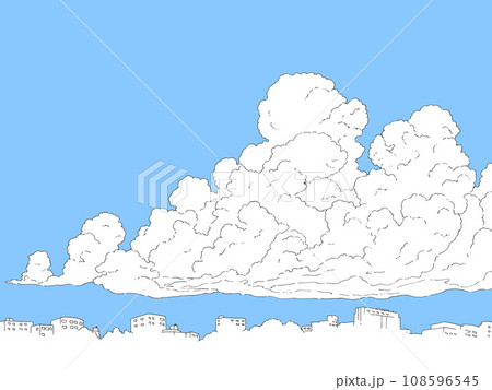 雲の見える風景-線画のイラスト素材 [108596545] - PIXTA
