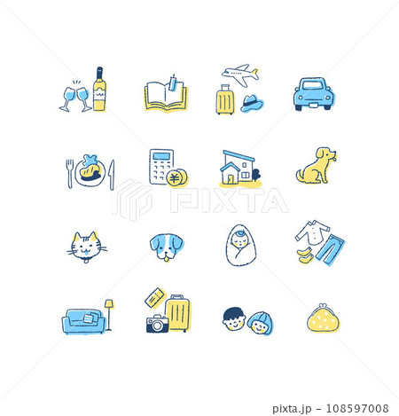 さまざまな暮らしのアイテム・ライフスタイル　アイコンセット 108597008