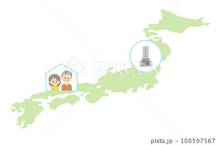老夫婦が住む場所とお墓のある場所 108597567
