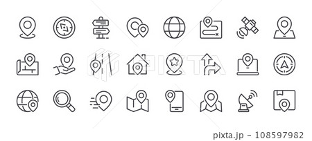 Location Line Icon Set. Outline Icons Collection. Editable Stroke. 108597982