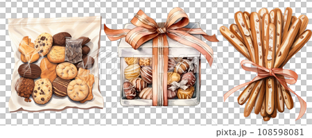 Dessert gift box in watercolor illustrations. Generative a 108598081