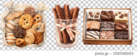 Dessert gift box in watercolor illustrations. Generative a Dessert gift box in watercolor illustrations. Generative a 108598083