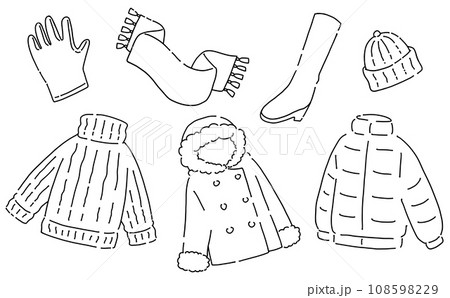 ゆるめシンプル冬物衣料　セット　線画 108598229