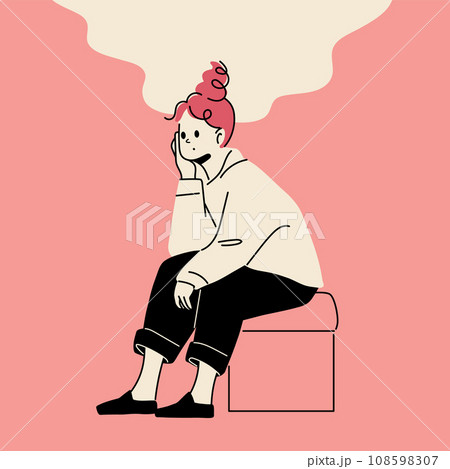 椅子に座って考え事をしている女性 108598307