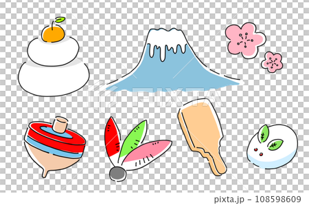 ゆるめシンプル新年セット カラー ベタ塗り ゆるめシンプル新年セット カラー ベタ塗り 108598609