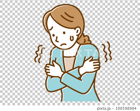 寒気がして震えている若い女性 108598984