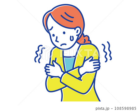 寒気がして震えている若い女性 寒気がして震えている若い女性 108598985