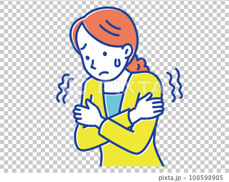 寒気がして震えている若い女性 寒気がして震えている若い女性 108598985