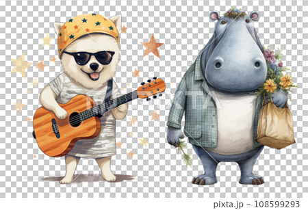 Watercolor illustration of an anthropomorphic animals. Generative ai Watercolor illustration of an anthropomorphic animals. Generative ai 108599293