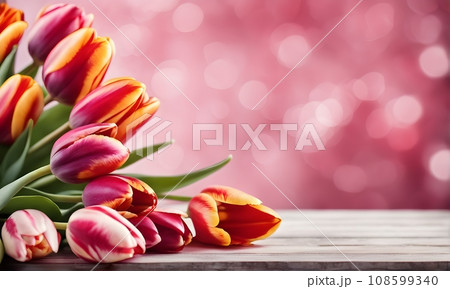 Beautiful tulip flowers bouquet and bokeh background Beautiful tulip flowers bouquet and bokeh background 108599340