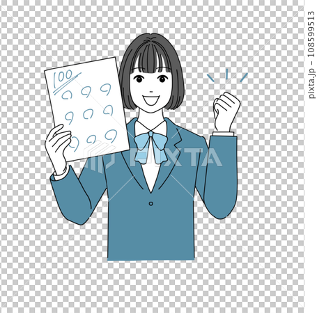 Female student gets 100 points and makes a fist pump Female student gets 100 points and makes a fist pump 108599513