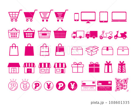 ショップのシンプルなアイコンセット(ピンク) ショップのシンプルなアイコンセット(ピンク) 108601335