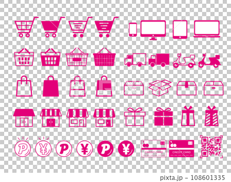 ショップのシンプルなアイコンセット(ピンク) ショップのシンプルなアイコンセット(ピンク) 108601335