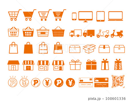 ショップのシンプルなアイコンセット(オレンジ) ショップのシンプルなアイコンセット(オレンジ) 108601336