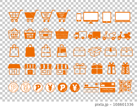 ショップのシンプルなアイコンセット(オレンジ) ショップのシンプルなアイコンセット(オレンジ) 108601336
