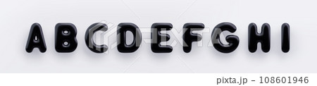3D Black uppercase letters A, B, C, D, E, F, G, H and I a glossy surface on a white background . 3D Black uppercase letters A, B, C, D, E, F, G, H and I a glossy surface on a white background . 108601946