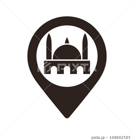 Mosque map pin. Landmark location pin. GPS mosque location symbol for apps and websites 108602505
