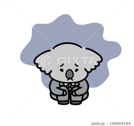 暗い部屋で膝を抱えて落ちこむコアラのキャラクター 暗い部屋で膝を抱えて落ちこむコアラのキャラクター 108604584