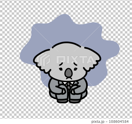 暗い部屋で膝を抱えて落ちこむコアラのキャラクター 暗い部屋で膝を抱えて落ちこむコアラのキャラクター 108604584