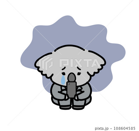 スマホを見て落ち込むコアラのキャラクター スマホを見て落ち込むコアラのキャラクター 108604585