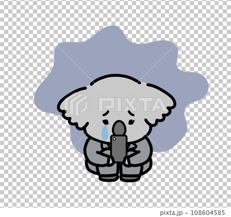 スマホを見て落ち込むコアラのキャラクター スマホを見て落ち込むコアラのキャラクター 108604585