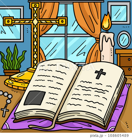 Christian Holy Bible Colored Cartoon Illustration 108605489