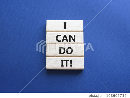 I can do it symbol. Concept words I can do it on wooden blocks. Beautiful deep blue background. Business and I can do it concept. Copy space. I can do it symbol. Concept words I can do it on wooden blocks. Beautiful deep blue background. Business and I can do it concept. Copy space. 108605753