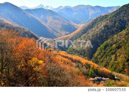 白骨温泉付近(眼下に泡の湯)より乗鞍岳方面を望む(長野県松本市)【2023.11】 108607530