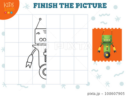 Copy picture vector illustration. Complete and coloring game for preschool and school kids Copy picture vector illustration. Complete and coloring game for preschool and school kids 108607905