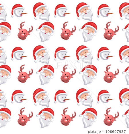 set of smiling faces of santa claus and christmas reindeer 108607927