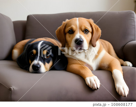 K cozy living room dog on closeup 108608177