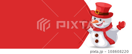 Merry christmas background with santa claus snowman pulling bag of gifts. Christmas banner with space for text Merry christmas background with santa claus snowman pulling bag of gifts. Christmas banner with space for text 108608220