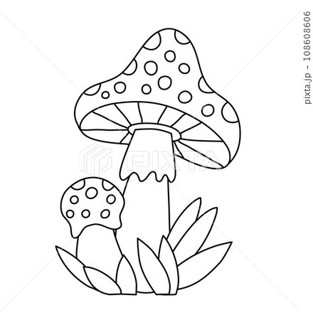 Fly Agaric Illustration for Children Vector Doodle Template for books black and white Fly Agaric Illustration for Children Vector Doodle Template for books black and white 108608606