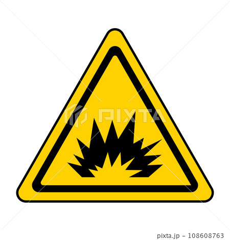 Warning sign caution explosion, triangular sign explosion indicating blasting operations Warning sign caution explosion, triangular sign explosion indicating blasting operations 108608763