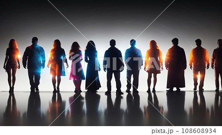 Glowing silhouettes of women and men 108608934