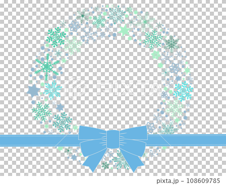 リボンのある雪の結晶のフレーム素材/青 リボンのある雪の結晶のフレーム素材/青 108609785