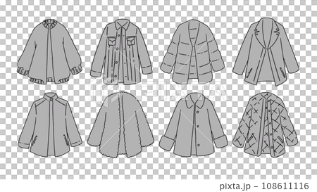グレーのショートコートのイラストセット グレーのショートコートのイラストセット 108611116